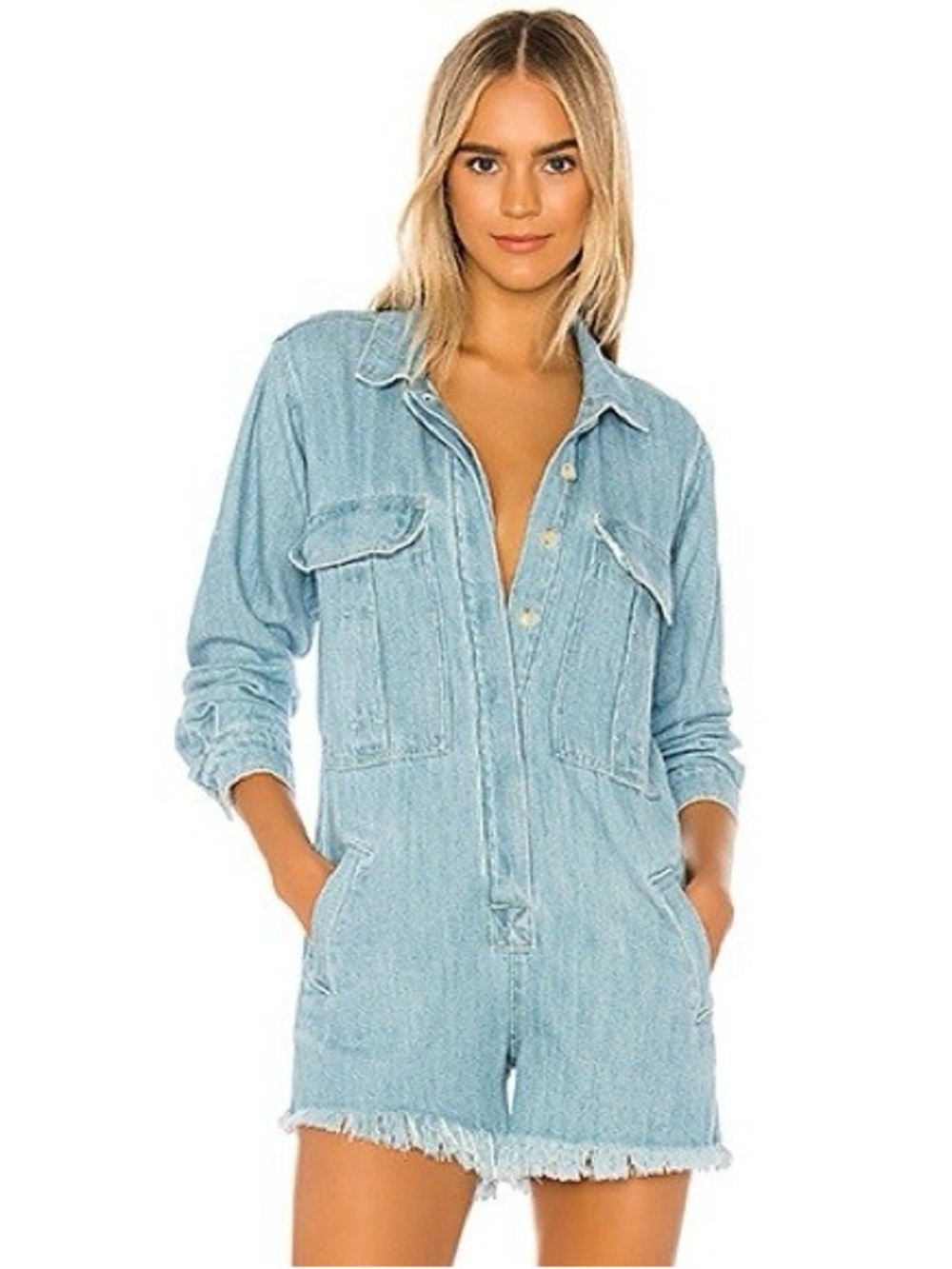 Free People Shapeshifter Light Wash Denim Romper Overalls XS